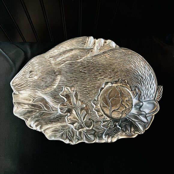 The Haldon Group 1984 Metal Aluminum Rabbit Bunny Oval Platter Cabbage Vintage - Picture 2 of 9